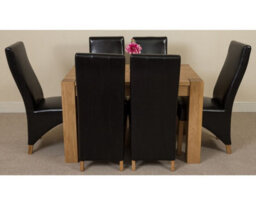 That's Furniture Kuba 125 X 80 Cm Chunky Oak Small Dining Table And 6 Chairs Dining Set With Lola Black Leather Chairs - thumbnail 2