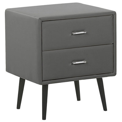 Beliani 2 Drawer Bedside Table Essonne Faux Leather Grey - image 1
