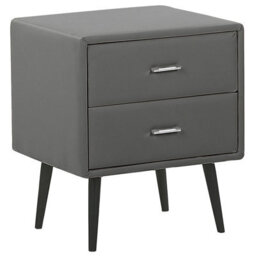 Beliani 2 Drawer Bedside Table Essonne Faux Leather Grey - thumbnail 1