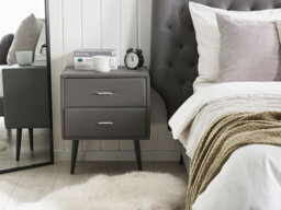 Beliani 2 Drawer Bedside Table Essonne Faux Leather Grey - thumbnail 2