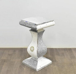 Deenz Biznest Crushed Crystal Jewel Loose Diamante Filled End Table Mirrored Border Square Home Decor Pedestal White Silver 60X40 Cm - thumbnail 3
