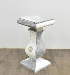 Deenz Biznest Crushed Crystal Jewel Loose Diamante Filled End Table Mirrored Border Square Home Decor Pedestal White Silver 60X40 Cm - thumbnail 2