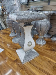 Deenz Biznest Crushed Crystal Jewel Loose Diamante Filled End Table Mirrored Border Square Home Decor Pedestal White Silver 60X40 Cm - thumbnail 9