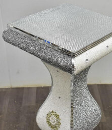 Deenz Biznest Crushed Crystal Jewel Loose Diamante Filled End Table Mirrored Border Square Home Decor Pedestal White Silver 60X40 Cm - thumbnail 6