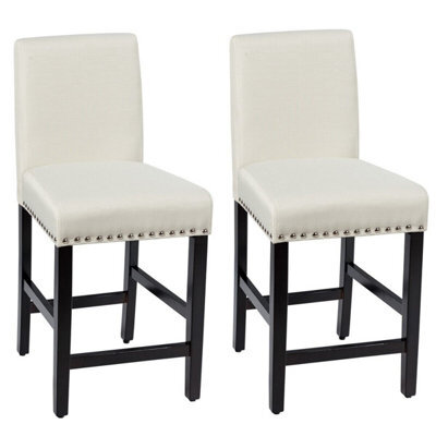 Gainoom Set Of 2 Bar Stools Beige Counter Height Chair Upholstered W/ Low Backrest Wide Seat - image 1