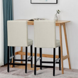 Gainoom Set Of 2 Bar Stools Beige Counter Height Chair Upholstered W/ Low Backrest Wide Seat - thumbnail 4