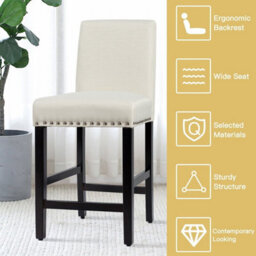 Gainoom Set Of 2 Bar Stools Beige Counter Height Chair Upholstered W/ Low Backrest Wide Seat - thumbnail 7