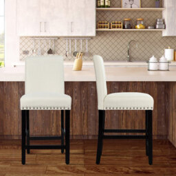 Gainoom Set Of 2 Bar Stools Beige Counter Height Chair Upholstered W/ Low Backrest Wide Seat - thumbnail 5