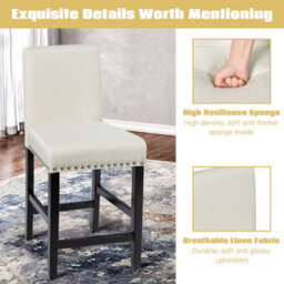 Gainoom Set Of 2 Bar Stools Beige Counter Height Chair Upholstered W/ Low Backrest Wide Seat - thumbnail 6