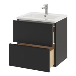 GoodHome Imandra Matt Black Wall-Mounted Bathroom Cabinet (H) 600mm (W) 600mm - thumbnail 3