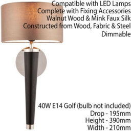 Dimmable Led Wall Light Walnut & Silver Effect Shade Modern Wooden Lamp Fitting - thumbnail 2