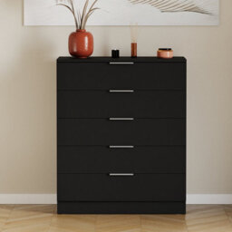 Lassic Vida Designs Trega Black 5 Drawer Chest Anti-Bowing Support & Stylish Black Handles, (H)900mm X (W)660mm X (D)360mm - thumbnail 2