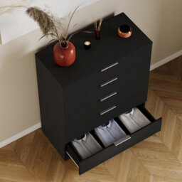 Lassic Vida Designs Trega Black 5 Drawer Chest Anti-Bowing Support & Stylish Black Handles, (H)900mm X (W)660mm X (D)360mm - thumbnail 8