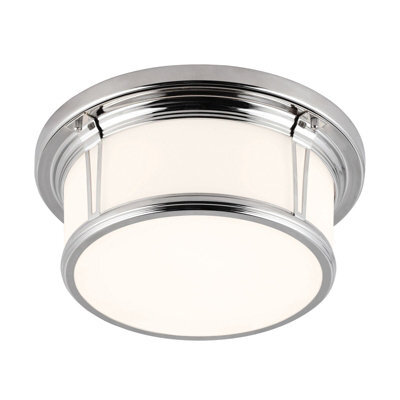 Stylish Ip44 2 Bulb Flush Mount Light With Opaque Glass And Polished Chrome Finish