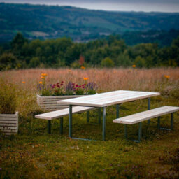 Timber Foundry Rustic Wooden Garden Table With Steel Box Legs 8-10 Seater Table Only  Hole For Parasol - thumbnail 4