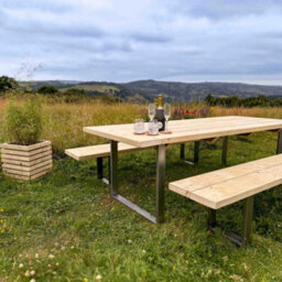Timber Foundry Rustic Wooden Garden Table With Steel Box Legs 8-10 Seater Table Only  Hole For Parasol - thumbnail 1