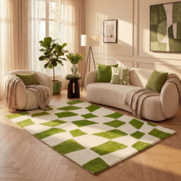 The Rugs Joli Green And White Chequered Rug Soft Dense Pile Easy To Clean And Pet Friendly For Living Rooms And Bedrooms - thumbnail 8