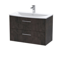 Hudson Reed Juno Wall Hung 2 Drawer Vanity Unit With Curved 1 Tap Hole Basin, Metallic Slate, 810 X 440 mm - thumbnail 5
