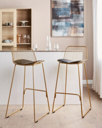 Beliani Set Of 2 Bar Chairs Pensacola Metal Gold - thumbnail 2