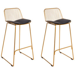 Beliani Set Of 2 Bar Chairs Pensacola Metal Gold