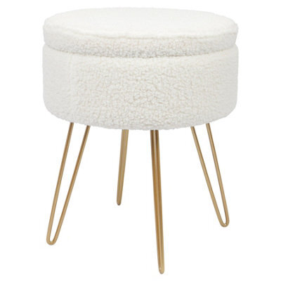 Harbour Housewares Boucle Storage Footstool - Round Modern Dressing Table Footstool Vanity Seat Chairs - 46 X 37Cm Gold Legs - image 1
