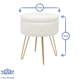Harbour Housewares Boucle Storage Footstool - Round Modern Dressing Table Footstool Vanity Seat Chairs - 46 X 37Cm Gold Legs - thumbnail 3