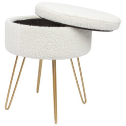 Harbour Housewares Boucle Storage Footstool - Round Modern Dressing Table Footstool Vanity Seat Chairs - 46 X 37Cm Gold Legs - thumbnail 4