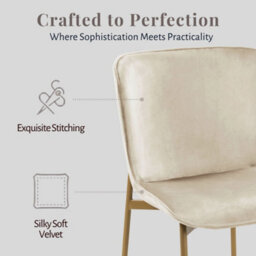 Evre Beige Velvet Dining Chairs Set Of 2 With Bronze Metal Frame For Kitchen, Living Room & Bedroom - thumbnail 4