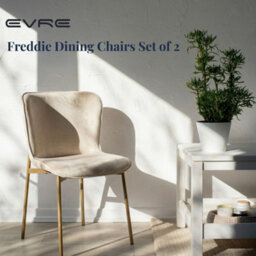 Evre Beige Velvet Dining Chairs Set Of 2 With Bronze Metal Frame For Kitchen, Living Room & Bedroom - thumbnail 3