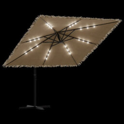 Berkfield Garden Parasol With Leds And Steel Pole Brown 246X246X230 Cm - thumbnail 9