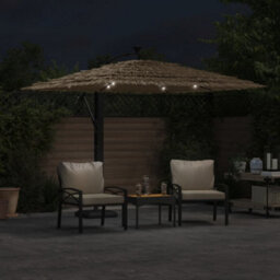 Berkfield Garden Parasol With Leds And Steel Pole Brown 246X246X230 Cm - thumbnail 3