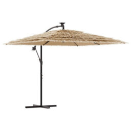 Berkfield Garden Parasol With Leds And Steel Pole Brown 246X246X230 Cm - thumbnail 2