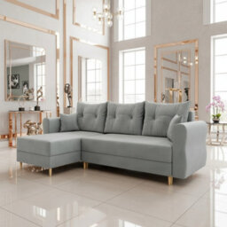 Zako L Space Saving Corner Sofa Bed Reversible Chaise With Storage Pull Out Bed Light Grey Upholstery