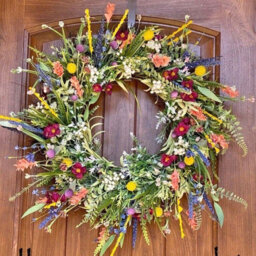 "13.7"" Multicolour Artificial Wildflower & Lavender Spring Wreath - Front Door & Home Wall Decor"