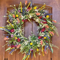 "13.7"" Multicolour Artificial Wildflower & Lavender Spring Wreath - Front Door & Home Wall Decor" - thumbnail 4