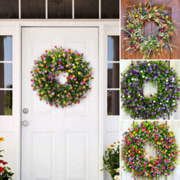 "13.7"" Multicolour Artificial Wildflower & Lavender Spring Wreath - Front Door & Home Wall Decor" - thumbnail 2