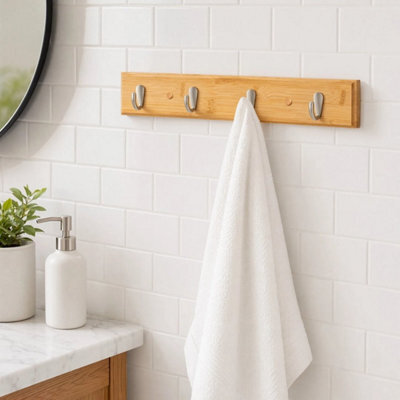 Log Wall-Mounted Coat Rack 45.5 Cm Stylish Bamboo Base With 4 Matte Nickel Hooks - image 1