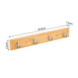 Log Wall-Mounted Coat Rack 45.5 Cm Stylish Bamboo Base With 4 Matte Nickel Hooks - thumbnail 2