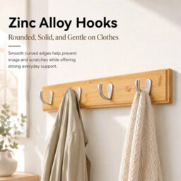 Log Wall-Mounted Coat Rack 45.5 Cm Stylish Bamboo Base With 4 Matte Nickel Hooks - thumbnail 4