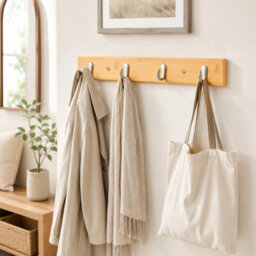 Log Wall-Mounted Coat Rack 45.5 Cm Stylish Bamboo Base With 4 Matte Nickel Hooks - thumbnail 5