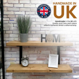MKGT 50Cm Double Rustic Wooden Shelves Wall-Mounted Shelf With Seated Double Black L Brackets (Rustic Pine) - thumbnail 2