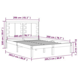 Berkfield Bed Frame Black Solid Wood Pine 200X200 Cm - thumbnail 6