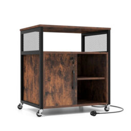 Metal Frame Printer Stand File Cabinet With Lockable Cabinet Charging Station - thumbnail 3