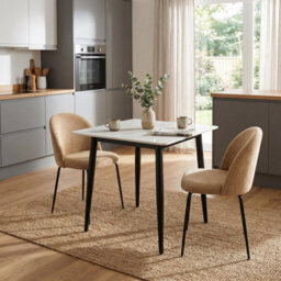 Fwstyle 70X70 Nova Cream Marble Effect Square Fixed Top Sintered Stone Dining Table - thumbnail 2