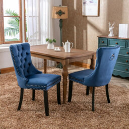 HomeTouch Set Of 6 Lux Blue Velvet Knocker Kitchen Dining Chairs Bedroom Chairs With High Wing Back - thumbnail 3