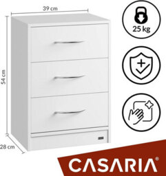 Casaria Eloise 3-Drawer Bedside Table Led Lighting White 54X39X28Cm - thumbnail 2