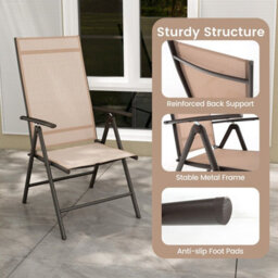 Gainoom 1 Pcs Brown Patio Folding Dining Chairs Adjustable Outdoor Reclining Chairs - thumbnail 6