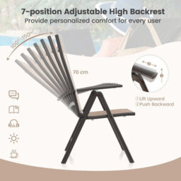 Gainoom 1 Pcs Brown Patio Folding Dining Chairs Adjustable Outdoor Reclining Chairs - thumbnail 3