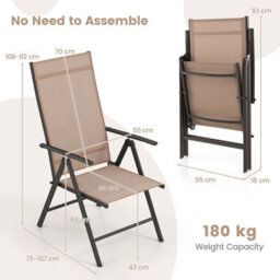 Gainoom 1 Pcs Brown Patio Folding Dining Chairs Adjustable Outdoor Reclining Chairs - thumbnail 2