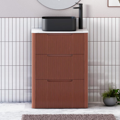 Royal Bathrooms Avenza 600mm Terracotta Clay Floor Standing Countertop Bathroom Vanity Unit 3 Drawer With Art Square Basin - image 1